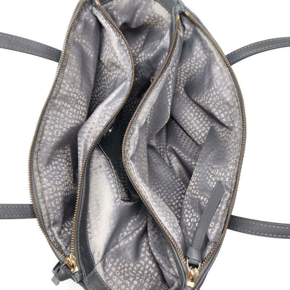 Kate Spade Wilson Road Talya Grey Nylon Dual Leather Handles Large Tote Bag - Picture 9 of 15